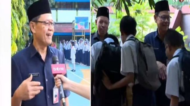 Suasana hari pertama masuk sekolah di SMPN 92 Jaktim.