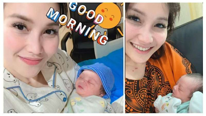 Ayu Ting Ting gendong bayi