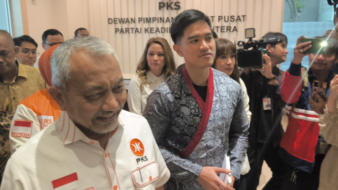 Ketua Umum PSI, Kaesang Pangarep dan Presiden PKS Ahmad Syaikhu di Kantor DPP PKS, Jakarta Selatan, Senin, 8 Juli 2024