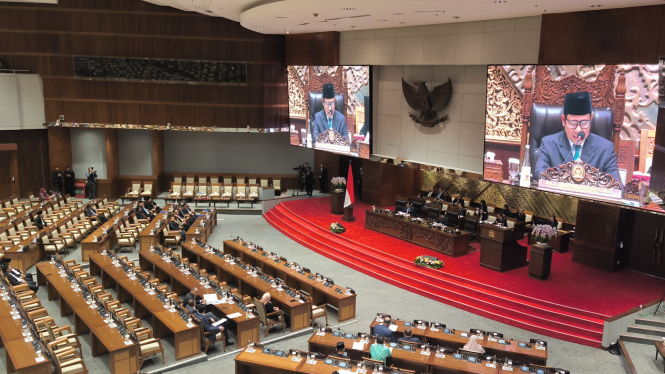 (Ilustrasi) DPR RI menggelar rapat paripurna ke-21 masa persidangan V tahun sidang 2023-2024 di Gedung Nusantara II MPR/DPR/DPD RI, Senayan, Jakarta Pusat pada Selasa, 9 Juli 2024.