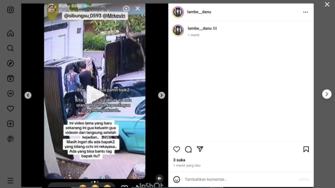 Rekaman CCTV di Instagram Story Rizky Billar