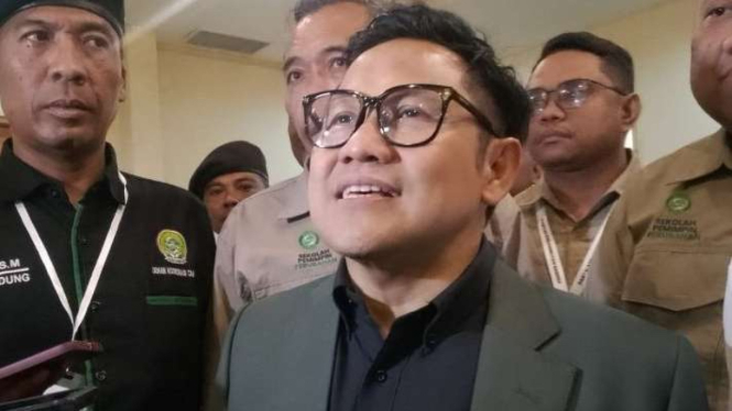 Ketua Umum PKB Muhaimin Iskandar diwawancara soal Pilkada Jakarta di Denpasar, Bali, Rabu, 17 Juli 2024.