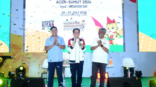 Penjabat (Pj) Gubernur Sumut, Agus Fatoni saat menghadiri acara talkshow road to PON Aceh-Sumut di Plaza Medan Fair, Kota Medan.(dok Pemprov Sumut)