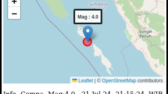 Peta Guncangan Gempabumi Magnitudo 4.0 Kepulauan Mentawai