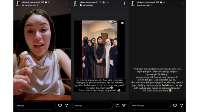 Tangkapan Layar Instagram Story Nikita Mirzani tentang Wanda Hara pakai cadar