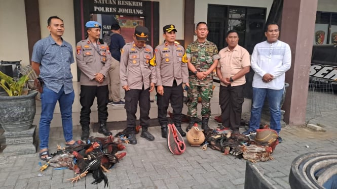 Polisi usai pengerebekan judi sabung ayam di sekitar Ponpes Jombang