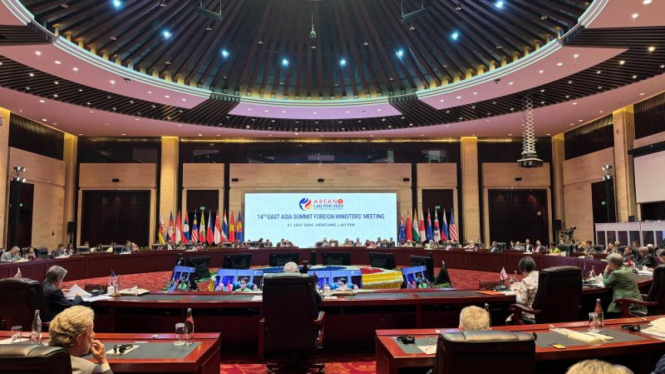 Pertemuan ke-14 Tingkat Menteri Luar Negeri East Asia Summit diselenggarakan di Vientiane, Laos, pada Sabtu, 27 Juli 2024.