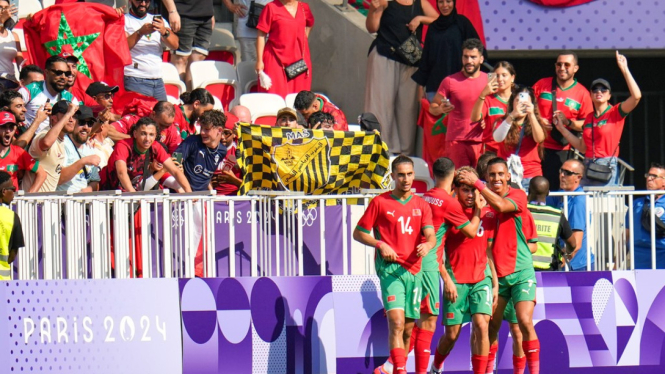 Pemain Timnas Maroko rayakan gol