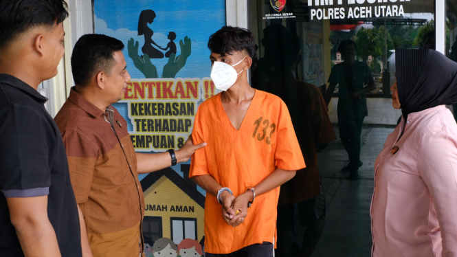 Polisi mengamankan pelaku sodomi di Aceh Utara. (istimewa)