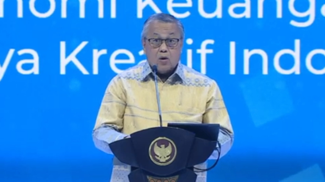 Gubernur Bank Indonesia (BI), Perry Warjiyo, di acara Festival Ekonomi Keuangan Digital dan Karya Kreatif Indonesia (FEKDI x KKI) di JCC Senayan, Jakarta, Kamis, 1 Agustus 2024