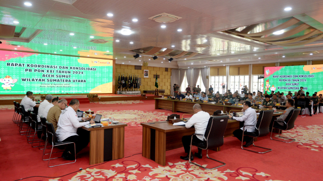 Rakor PB PON Sumut dengan Forkopimda dan stakeholder terkait di Aula Tengku Rizal Nurdin, Kota Medan.(dok Pemprov Sumut)