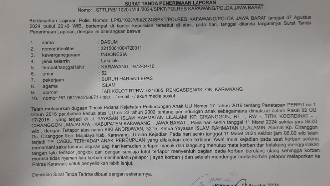 Enam santriwati di Karawang melaporkan pimpinan pesantren karena cabul