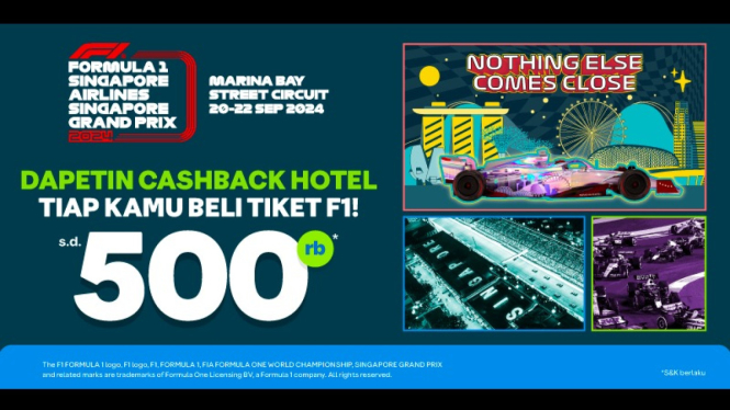 Dapatkan cashback hotel setiap pembelian tiket F1