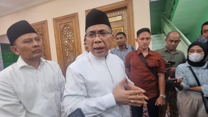 Ketum PBNU KH Yahya Cholil Staquf atau Gus Yahya di Surabaya.