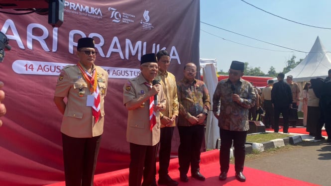 Wakil Presiden Ma'ruf Amin saat upacara HUT Pramuka