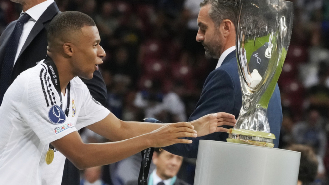 Pemain Real Madrid, Kylian Mbappe juara Piala Super Eropa 2024