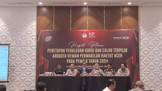 KIP Aceh menggelar rapat pleno penetapan anggota DPR Aceh terpilih periode 2024-2029. (Ist)