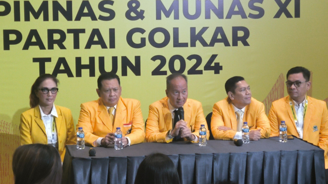 Plt Ketua Umum Partai Golkar, Agus Gumiwang Kartasasmita di acara Rapimnas dan Munas XI Golkar di JCC, Senayan, Jakarta Pusat, Selasa, 20 Agustus 2024