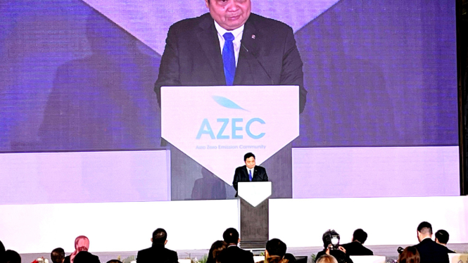 [dok. Menteri Koordinator Bidang Perekonomian, Airlangga Hartarto, dalam acara Asia Zero Emission Community (AZEC) Ministerial Meeting di kawasan Kuningan, Jakarta Selatan, Rabu, 21 Agustus 2024]