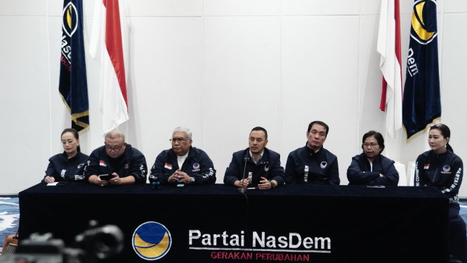 Konferensi pers Partai NasDem jelang Kongres Ketiga yang digelar di JCC Senayan