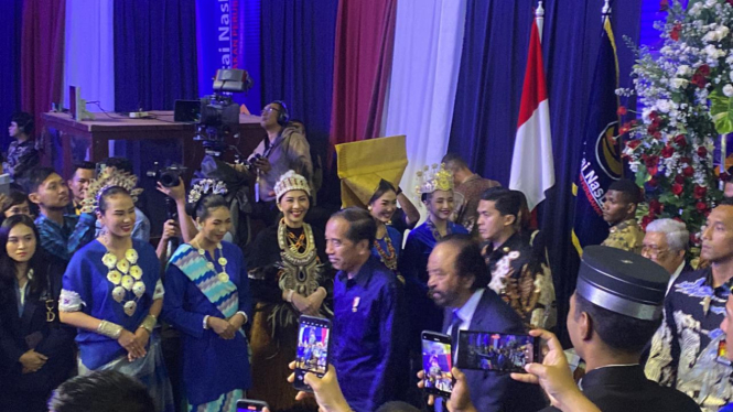 Presiden RI Joko Widodo (Jokowi) tiba di Jakarta Convention Center (JCC) untuk menghadiri Kongres III Partai Nasdem.