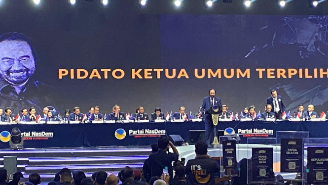 Surya PAloh langsung beri pidato pertama usai kembali terpilih jadi ketua umum Partai NasDem