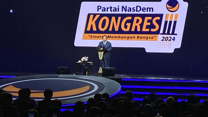 Presiden terpilih 2024, Prabowo Subianto di Kongres III Partai NasDem