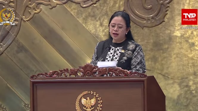 Ketua DPR RI Puan Maharani dalam rapat paripurna di Gedung Nusantara II, Kompleks Parlemen, Senayan, Jakarta Pusat, Kamis, 29 Agustus 2024 (sumber: tangkapan layar TV parlemen)