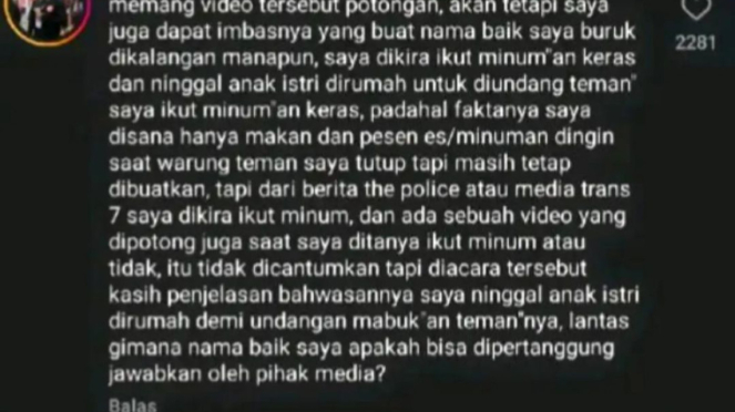 Akun Diduga Pemuda yang Ditegur Polwan Bantah Dirinya Mabuk