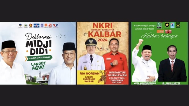 Sutarmidji - Didi Haryono, Ria Norsan - Krisantus Kurniawan, dan Muda Mahendrawan - Jakius Sinyor di Pilgub Kalbar.