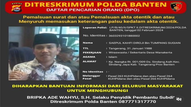 Polda Banten merilis DPO kasus pemalsuan surat tanah