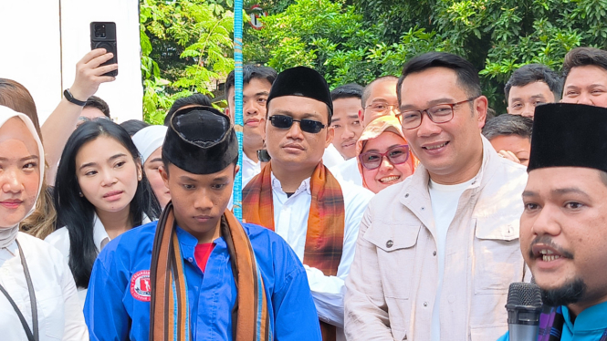 Bakal cagub Jakarta, Ridwan Kamil saat menyambangi TKN Fanta di Menteng, Jakarta Pusat, Senin, 2 September 2024