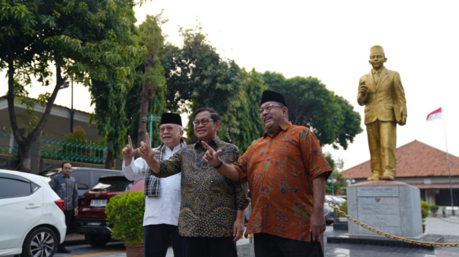 Cagub-Cawagub Jakarta, Pramono Anung-Rano Karno Bertemu dengan Fauzi Bowo di Museum MH Thamrin, Jakarta.