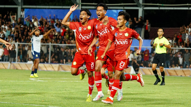 Selebrasi tim PON Aceh usai mencetak gol ke gawang Banten. (Dok. Istimewa)