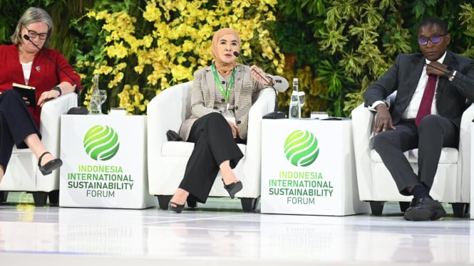 Direktur Utama PT Pertamina (Persero), Nicke Widyawati, di acara Indonesia International Sustainability Forum (ISF) 2024 di JCC Senayan, Jakarta, Kamis, 5 September 2024