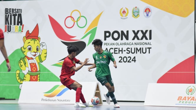 Laga Futsal Putra merebutkan medali perunggu di PON 2024, antara Banten melawan NTT.(dok PON 2024 wilayah Sumut)