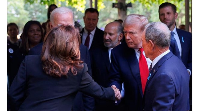 Trump y Harris se dan la mano en el servicio conmemorativo del 11 de septiembre (Doc: The Sundaily)