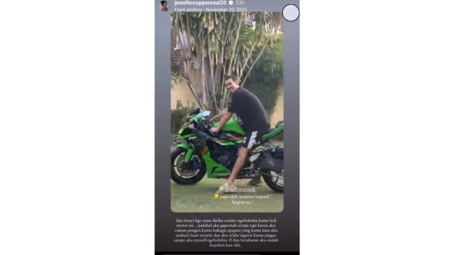 Unggahan Jennifer Coppen soal motor Dali Wassink