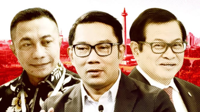 Tiga bakal calon gubernur Jakarta, Dharma Pongrekun (kiri), Ridwan Kamil (tengah) dan Pramono Anung (kanan)