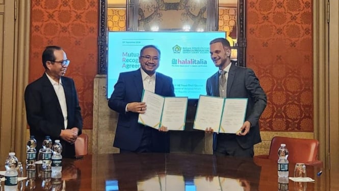 Menag Yaqut tandatangani MRA Jaminan Produk Halal dengan Halal Italia.