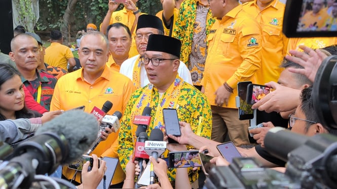 Bakal cagub Jakarta, Ridwan Kamil dalam acara Apel Pemenangan Ridwan Kamil-Suswono (RIDO) yang diselenggarakan DPD Partai Golkar Jakarta, Menteng, Jakarta Pusat, Sabtu, 21 September 2024.