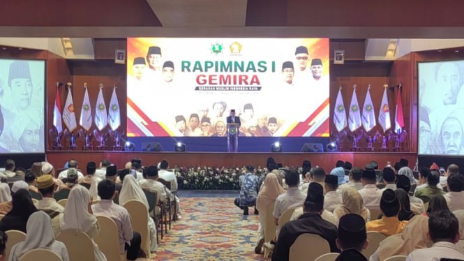 Sekretaris Jenderal Partai Gerindra Ahmad Muzani saat menghadiri pembukaan Rapat Pimpinan Nasional (Rapimnas) I Gerakan Muslim Indonesia Raya (Gemira) di Jakarta, Sabtu, 21 September 2024.