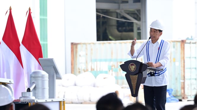 Presiden Jokowi saat meresmikan produksi smelter PT Freeport Indonesia