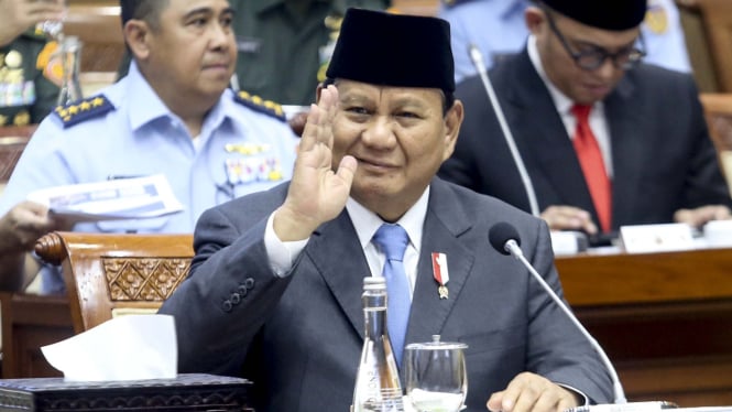 Menhan sekaligus Presiden RI terpilih Prabowo Subianto saat hadiri raker terakhir dengan Komisi 1 DPR