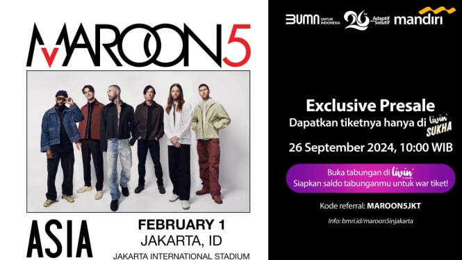 32.055 Tiket Konser Maroon 5 Ludes dalam Hitungan Menit di Livin' by Mandiri