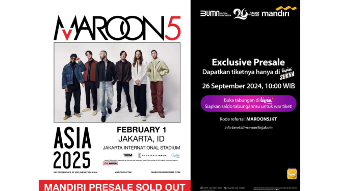 32.055 Tiket Konser Maroon 5 Ludes dalam Hitungan Menit di Livin by Mandiri