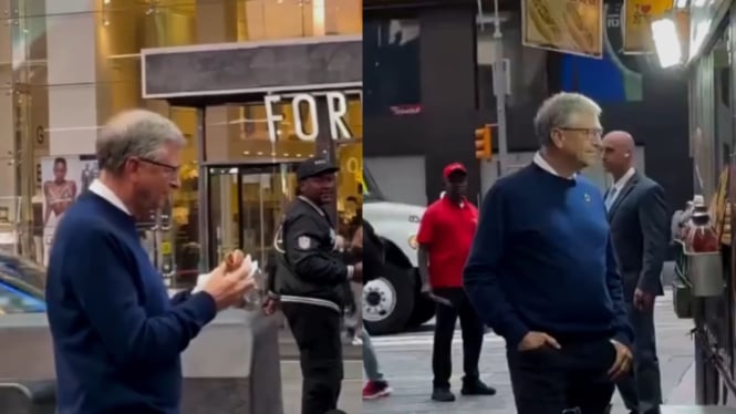 Bill Gates makan hot dog di pinggir jalan