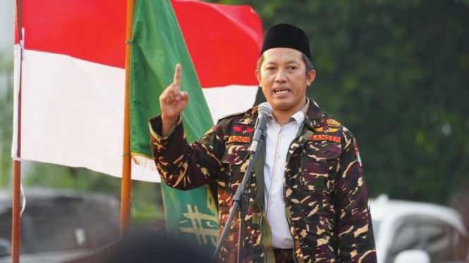 Ketua Umum Gerakan Pemuda (GP) Ansor Addin Jauharudin dalam Apel Kesaktian Panca