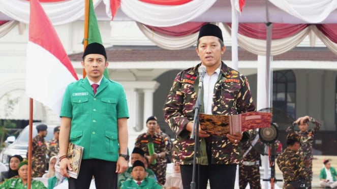 Ketua Umum Gerakan Pemuda (GP) Ansor Addin Jauharudin dalam Apel Kesaktian Panca