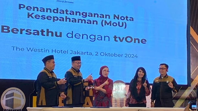 Penandatanganan MoU Kerja Sama TvOne dengan Asosiasi Bersathu di Hotel The Westin, Jakarta Selatan